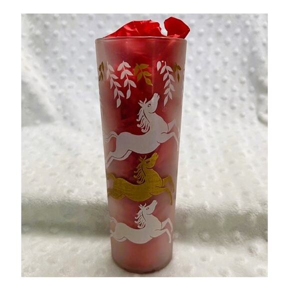Vintage MCM Libbey's Frosted 12oz Gold & White Jumping Horses Tom Collins Glass - Picture 3 of 7